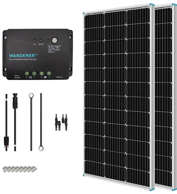 Photo of a renogy solar panel kit on a white background