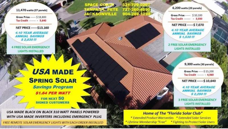 An ad for solar panels with lots of ugly graphics splashed on a photo of a home with solar