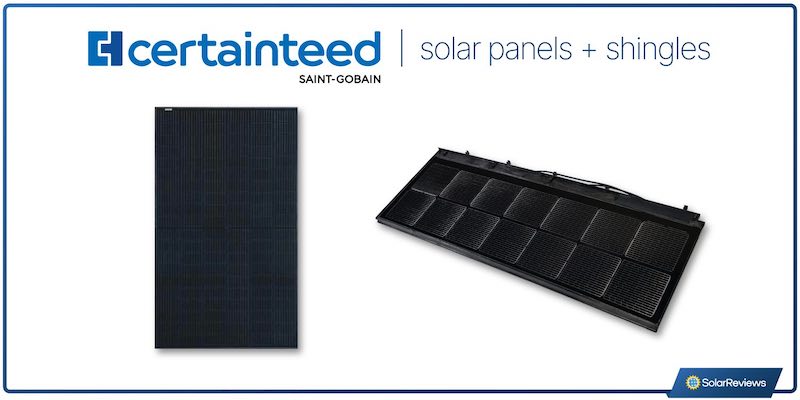 Two photos of Certainteed's main solar products on a white background