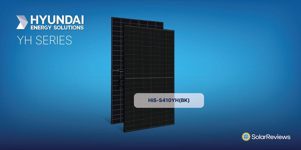 A YH series Hyundai solar panel on a blue background