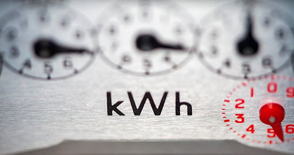 Closeup photo of a kWh meter