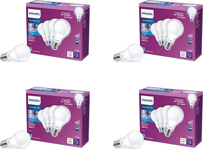 Four boxes of Philips brand LED lightbulbs