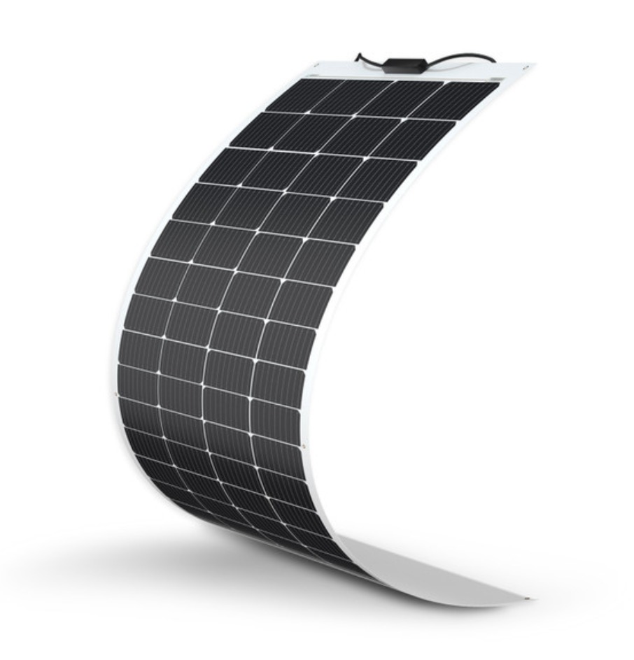 Photo of a Renogy 200 Watt flexible solar panel on a white background