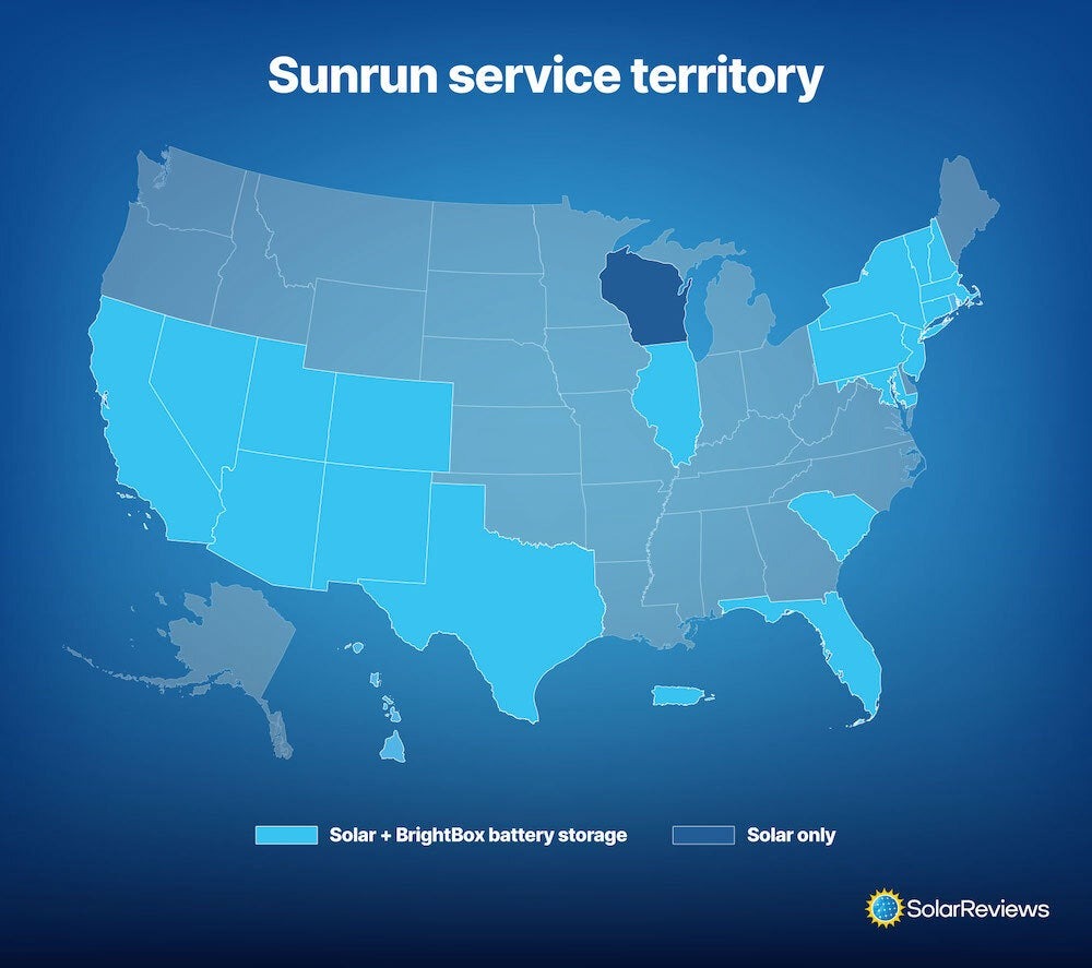 A map showing Sunrun’s locations and states served