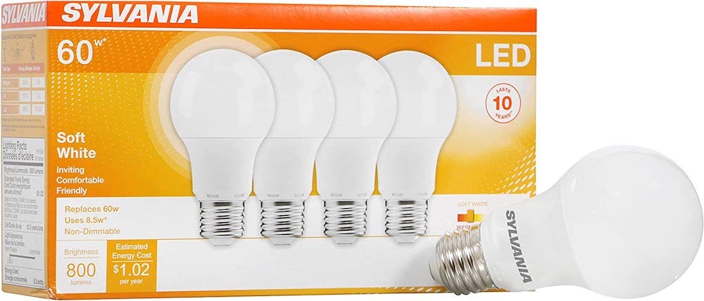 Box of Sylvania 60 watt LED lightbulbs