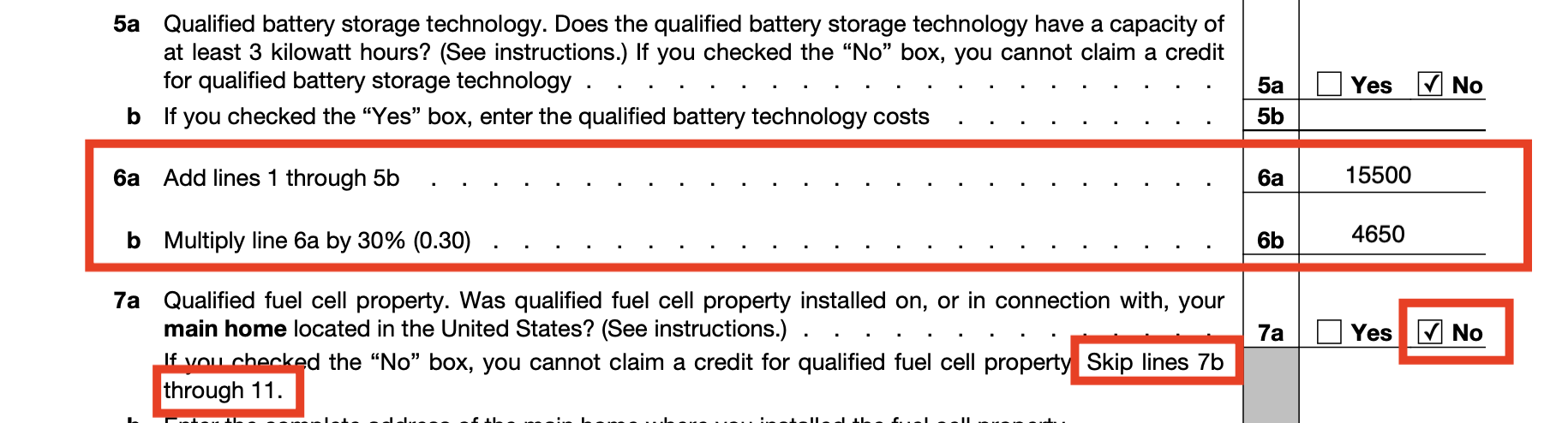 Screenshot of 2023 Form 5695 lines 6 and 7